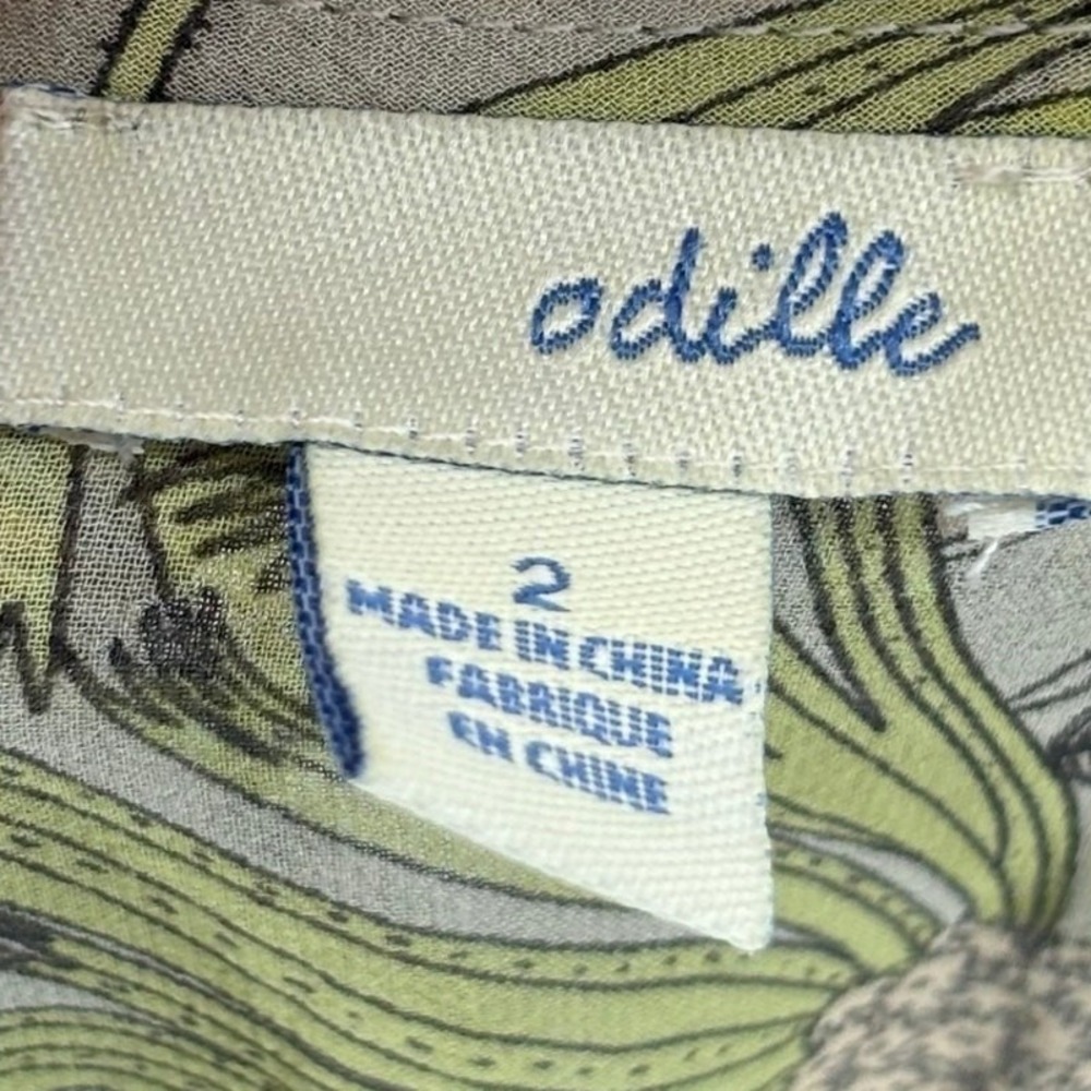 Odille Anthropologie Silk Floral Ruffle Blouse Womens Size 2 Green Boho Feminine - Picture 8 of 9